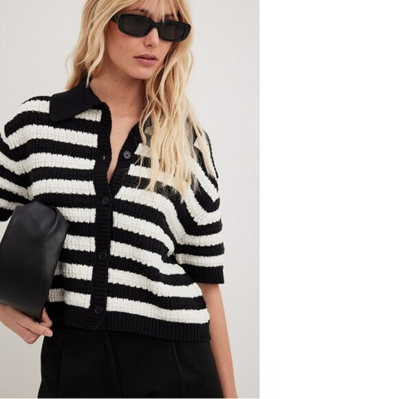 NA-KD Short Knitted Striped Cardigan size XL - Picture 1 of 6
